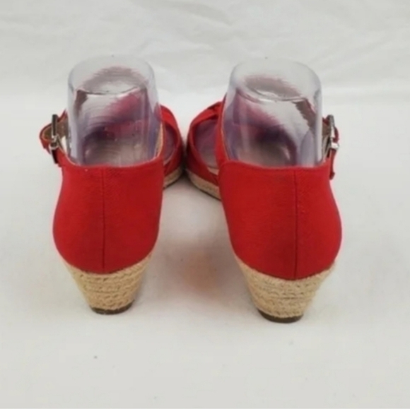 Life Stride soft syst Levi Red fabric open toe espadrille wedge sandals - Picture 5 of 10
